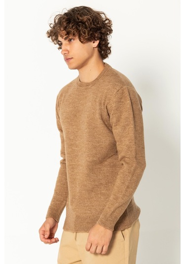 Erkek Kaşmir Dokulu Bisiklet Yaka Şık Triko Kazak Camel