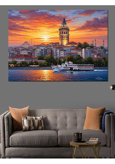 İstanbul Galata Kulesi Günbatımı Dekoratif Kanvas - Mdf Ahşap Tablo