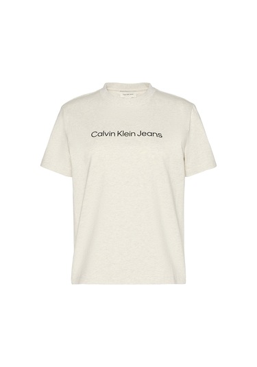 Calvin Klein Kadın Classic Regular Fit Logo Baskılı T-shirt - Ekru Vanilla Heather