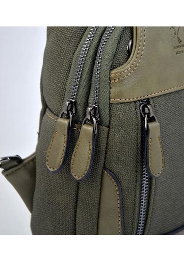 Haki Kanvas Kulaklık Çıkışlı Çapraz Askılı Omuz Çantası Çapraz Ça Haki