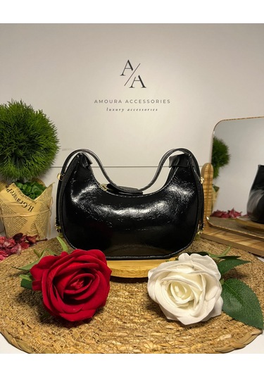 Retro Parlak Yarım Ay/hilal Çanta Siyah