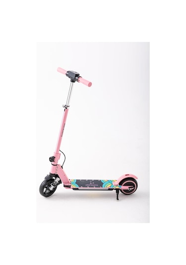 Mini Bonito Çocuk Katlanabilir, Led Işıklı, Amortisörlü Elektrikli Scooter Ayarlanabilir Direksiyonlu Dizlik Ve Dirseklik Hediyedir Pembe