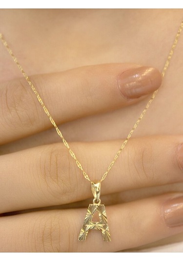 14 Ayar Altın Küçük Füzyon A Harfli Kolye Sarı