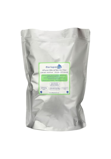 Marispacks 500 G X 4 Adet Silikajel Nem Alıcı Paket Nonwoven, Aluminyum Doypack Ambalajda