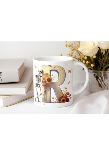 R Harfi Pembe Kareli Kalpli Göz Emojili Kupa Bardak Eğlenceli Kareli Tasarım Kahve Çay Kupası Beyaz