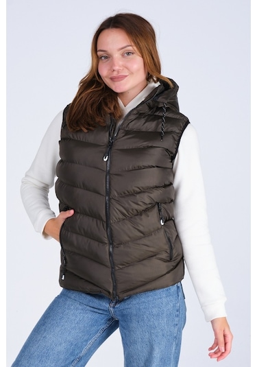 Everest Jel Dolgu Unısex Kapüşonlu Şişme Yelek Haki