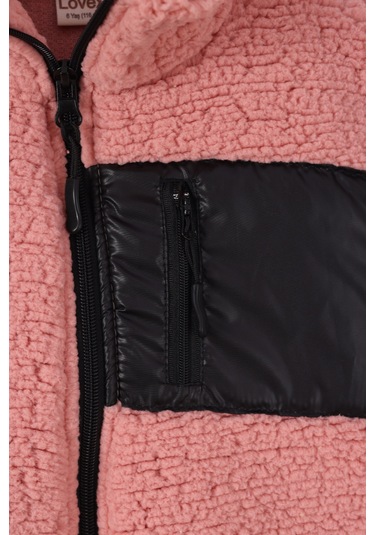 Monox Çocuk Lastik Manşetli Fermuarlı Unisex Kuzu Wellsoft Peluş Ceket Gül