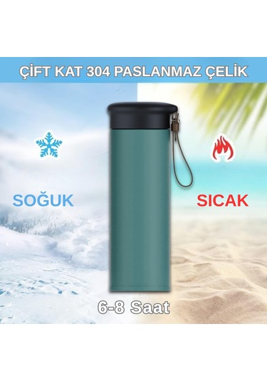 600 Ml Paslanmaz Çelik Termos, Çift Katmanlı, Sızdırmaz Kapaklı Mint