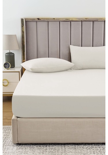 Ranforce Krem Pamuklu Tek / Çift Kişilik Battal Tam Kenar Lastikli Çarşaf 14 Renk Fıtted Krem