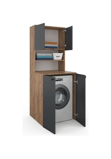 Çamaşır Makinesi Dolabı 004 - Atlas Çam - Antrasit