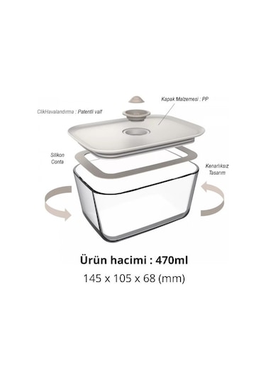 0128 D-neofcl047 Fıka Clık Dıkdortgen Saklama Kabı 470 Ml Bek