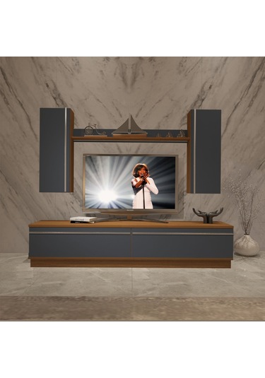 Decoraktiv Eko 5db Mdf Std Tv Ünitesi Tv Sehpası Ceviz - Antrasit
