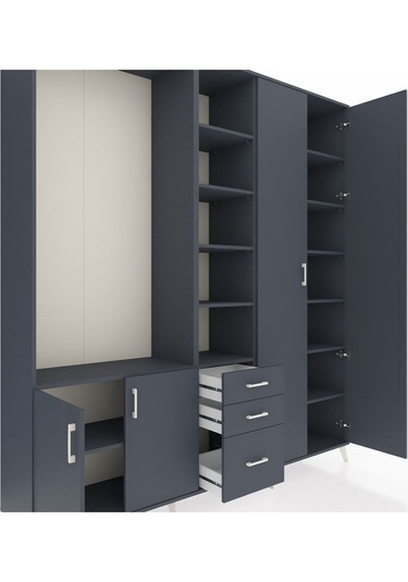 Hyperion Dolap 13 Raflı 3 Çekmeceli 4 Kapaklı 220x44x243 Antrasit-antrasit/antrasit Antrasıt/antrasıt
