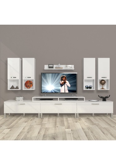 Decoraktiv Ekoflex 8da Slm Krom Ayaklı Tv Ünitesi Tv Sehpası Beyaz