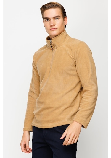 İgs Erkek Camel Standart Yarım Fermuar Polar Camel