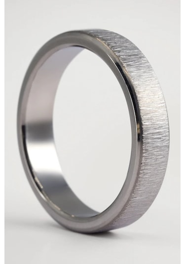 Kişiye Özel İsim Tarih Yazılı 4mm Mat Fırçalanmış Düz Unisex Çelik Yüzük Alyans Cl45y Beyaz