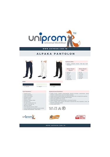 Uniprom Erkek Doktor Hemşire Aşçı Hizmetli Alpaka Kumaş Lacivert Pantolon