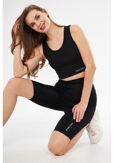 Lesa Wear Yüksek Bel Likralı Toparlayıcı Kısa Şort Tayt Siyah