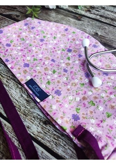 Standart Gülkurusu Çıtır Çiçek Desenli Cerrahi Bone Doktor Hemşire Sağlıkçı Bonesi