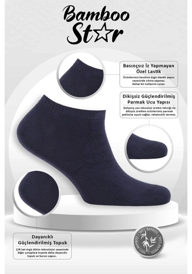 Bambu Erkek Patik Düz Lacivert Çorap Dikişsiz Premium Kutulu 6'lı Çok Renkli