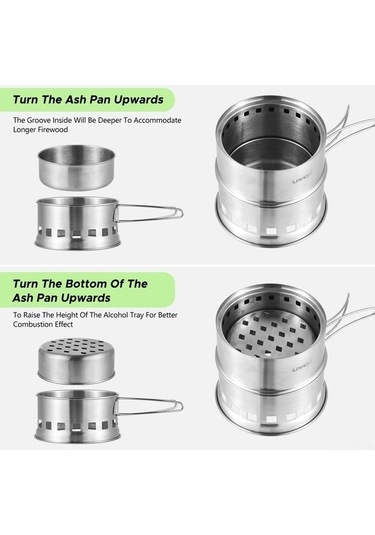 Bloomnest Taşınabilir Alkol & Ahşap Yakıtlı Kamp Ocağı - Kompakt, Hafif, Piknik & Barbekü İçin İki Yakıtlı Gümüş Gümüş