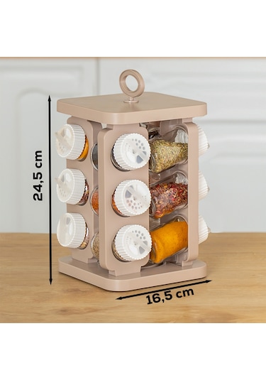 Porsima 1078 Kare Döner Standlı Döner Kapaklı Cam Baharatlık Cap Beyaz - Cappucino