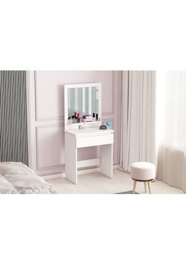 Luna Makyaj Masası, Raflı, Çekmeceli, Aynalı, Beyaz