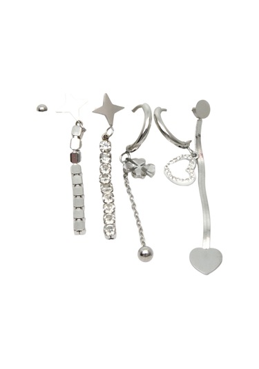 Waves And Pebbles Altılı Şanslı Aşık Küpeler Gümüş