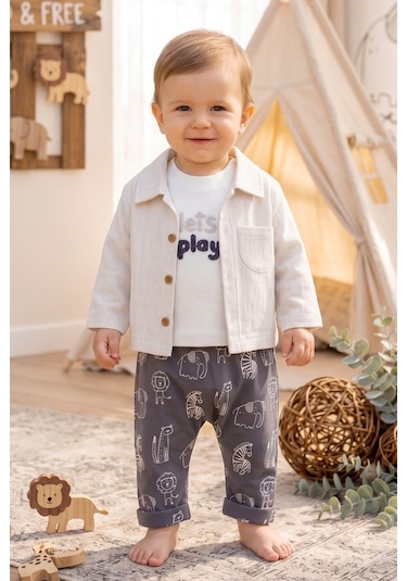 Babymod Gömlekli 3 Lü Erkek Bebek Takım Set Krem