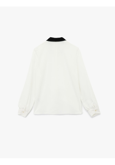 Koton Regular Fit Kontrast Detaylı Uzun Kollu Klasik Yaka Gömlek Kırık Beyaz 6wak60096uw Ekru