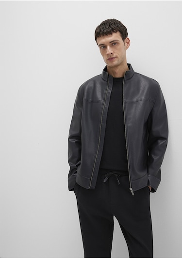 Mavi - Dik Yaka Siyah Suni Deri Ceket 0110634-71379 Siyah