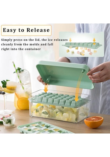 Dofolink Ev İçi Dondurucu Buz Hazırlama Aleti: 2 Bölmeli Pp+tpe Buz Kalıbı, 60 Adet 2cm Küp, Kapaklı Depo Kutusu Ve Kova İle Servis Kaşığı Çok Renkli