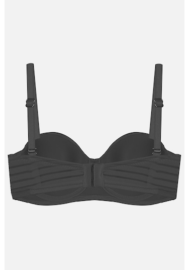 Kadın Dolgusuz Transparan Çizgili Toparlayıcı Straplez Sütyen Siyah