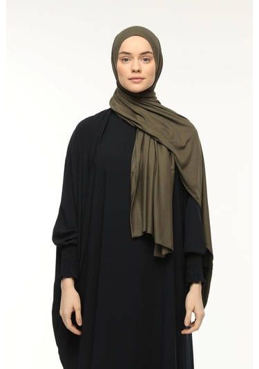 Hazır Pratik Geçmeli Lüks Düz Penye Şal Çapraz Hizalı Asker Yeşili