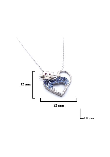 Ferizz Zirkon Taşlı Kedi Şekilli Gümüş Kolye Gk-308