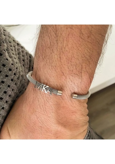 Gümüş 3 Harfli Beyaz Çelik Bileklik