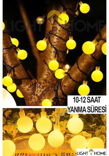 50 Led 7 Metre Sarı Opak Solar Led Işık Güneş Enerjili Bahçe