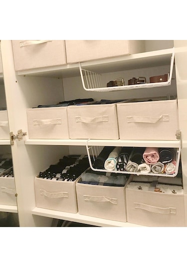 Suntek Giysi Yorgan Saklama Kutusu L Bej 6 Izgara Bej