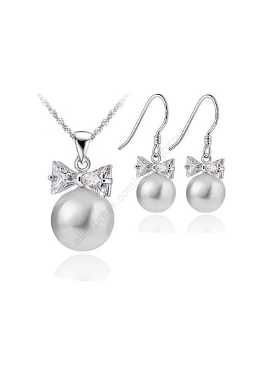 Ameelı925 Ayar Gümüş Gelin Takı Seti İnci Moda Nişan Yıldönümü Setiaçık Sarı Altın Renk Altın