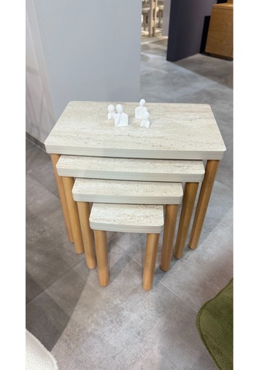 4lü Traverten Zigon Sehpa Bohem Ceviz Ayak Bej