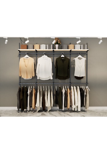 Modern Giyinme Odası Rafı & Dekoratif Duvar Tipi Askılı Raf Sistemi Siyah - Beyaz