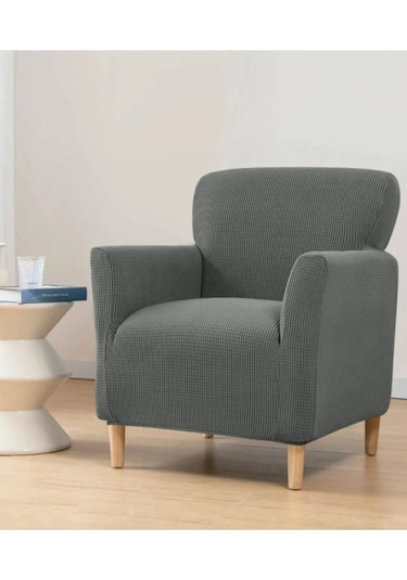 StarMall Streç Yikanabilir Karedesen Tek kişili Koltuk Örtüsü, kanepe, çekyat Kılıfı Koyu Gri