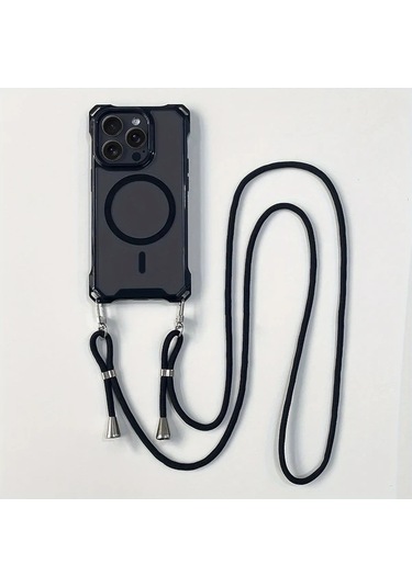 Chenkestoreone İphone 14 Şeffaf Siyah Manyetik Kablosuz Şarj Askılı Transparan Telefon Kılıfı