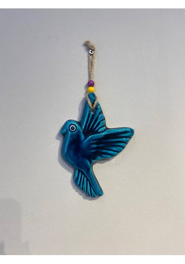 El Yapımı Nazar Boncuğu, Duvar Dekorasyon Ürünü, Seramik, El İşçiliği, Turkuaz Renkte Kuş Desenli -