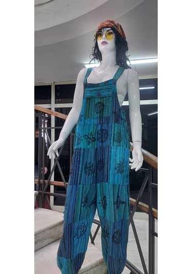 Hint Otantik Yıkamalı Taşlanmış Turkuaz Şalvar Tulum Çok Renkli