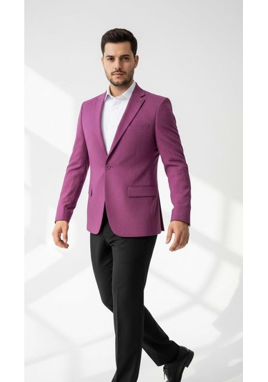Plus Scorpion Mor Erkek Slim Fit Tek Düğmeli Blazer Ceket Astarli, Şık Ve Modern Kesim Mor