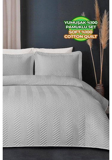 Evlen Home Ross %100 Pamuk Tek Kişilik Yatak Örtüsü Pike Takımı Kapitone Çizgili Günlük Yıkanabilir Gri Gri