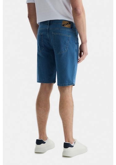Ucla Darrel Mavi Nakışlı Standard Fit Erkek Denim Şort Mavi