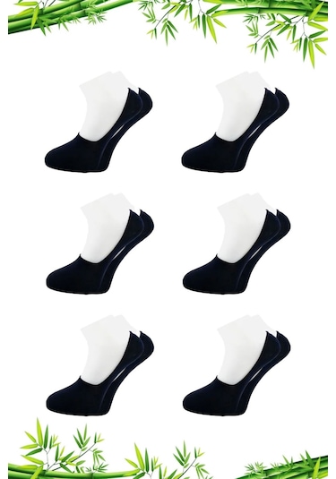 Bambu Erkek Babet Lacivert Çorap Dikişsiz Görünmez Kaydırmaz Topuk Silikonlu 6'lı Paket Lacivert