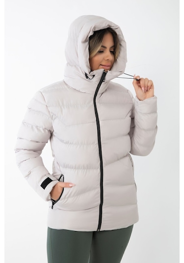 Kadın Taş Içi Polarlı Kürklü Kapüşonlu Su Geçirmez Rüzgara Dayanıklı Şişme Kışlık Mont Kaban Parka Taş